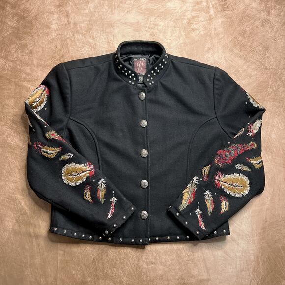 Gordon & James Vintage 90s Feather Embroidered Western Jacket Wool Blend Studded - Picture 6 of 7